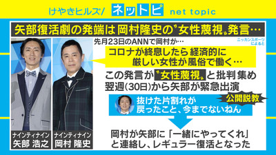 ナイナイ矢部が5年8カ月ぶりANN復帰「一緒にやってくれ」岡村がお願い（AbemaTIMES）