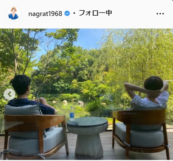 名倉潤、テラスで渡辺満里奈とのんびり夫婦ツーショット　娘らと広島、京都へ家族旅行を報告(日刊スポーツ)