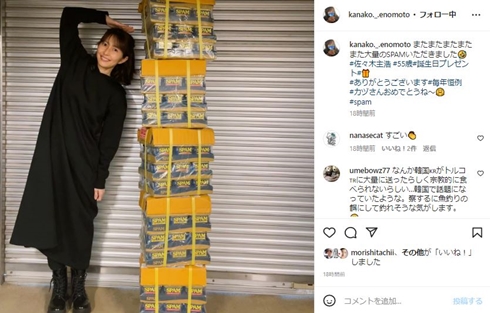 榎本加奈子さん、インスタが毎年恒例のスパム祭り！　夫・佐々木主浩の誕生日「大量すぎるだろ！」「SPAM屋さん出来る」(ねとらぼ)
