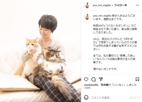 遠野なぎこ、のろけから一転“スピード破局”公表　「懲りずにこれからも恋愛することから逃げられずに生きていく」(ねとらぼ)