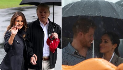ヘンリー王子との差が歴然！　ドナルド・トランプ大統領、メラニア夫人は傘に入れない（ELLE ONLINE）